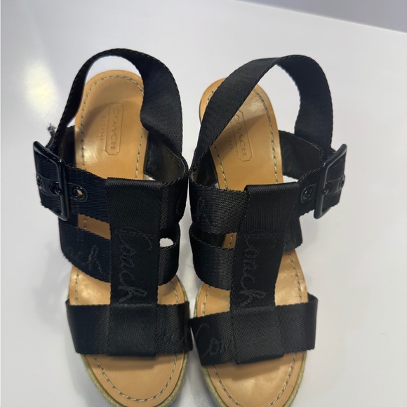 Coach Black Canvas Espadrille Wedge Sandals - Picture 3 of 5